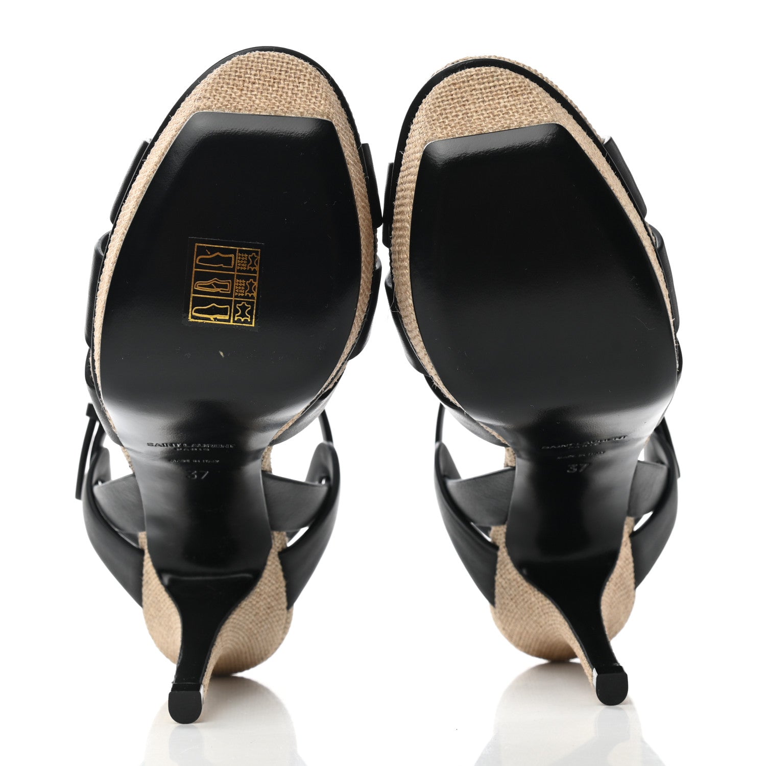 Saint Laurent Calfskin Canvas Tribute 75 Platform Sandals 37 Black 5 of 9