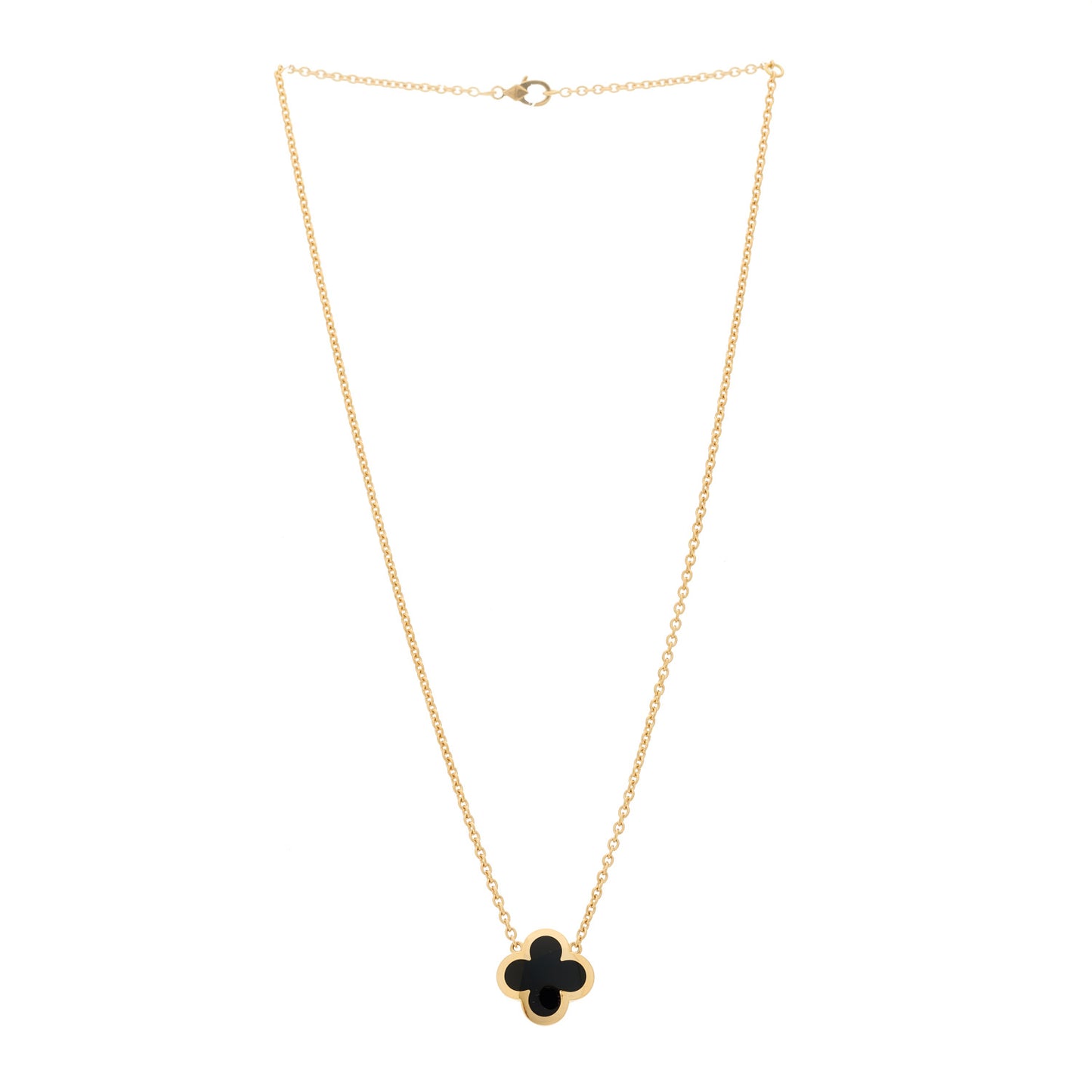 18K Yellow Gold Black Onyx Pure Alhambra Pendant Necklace
