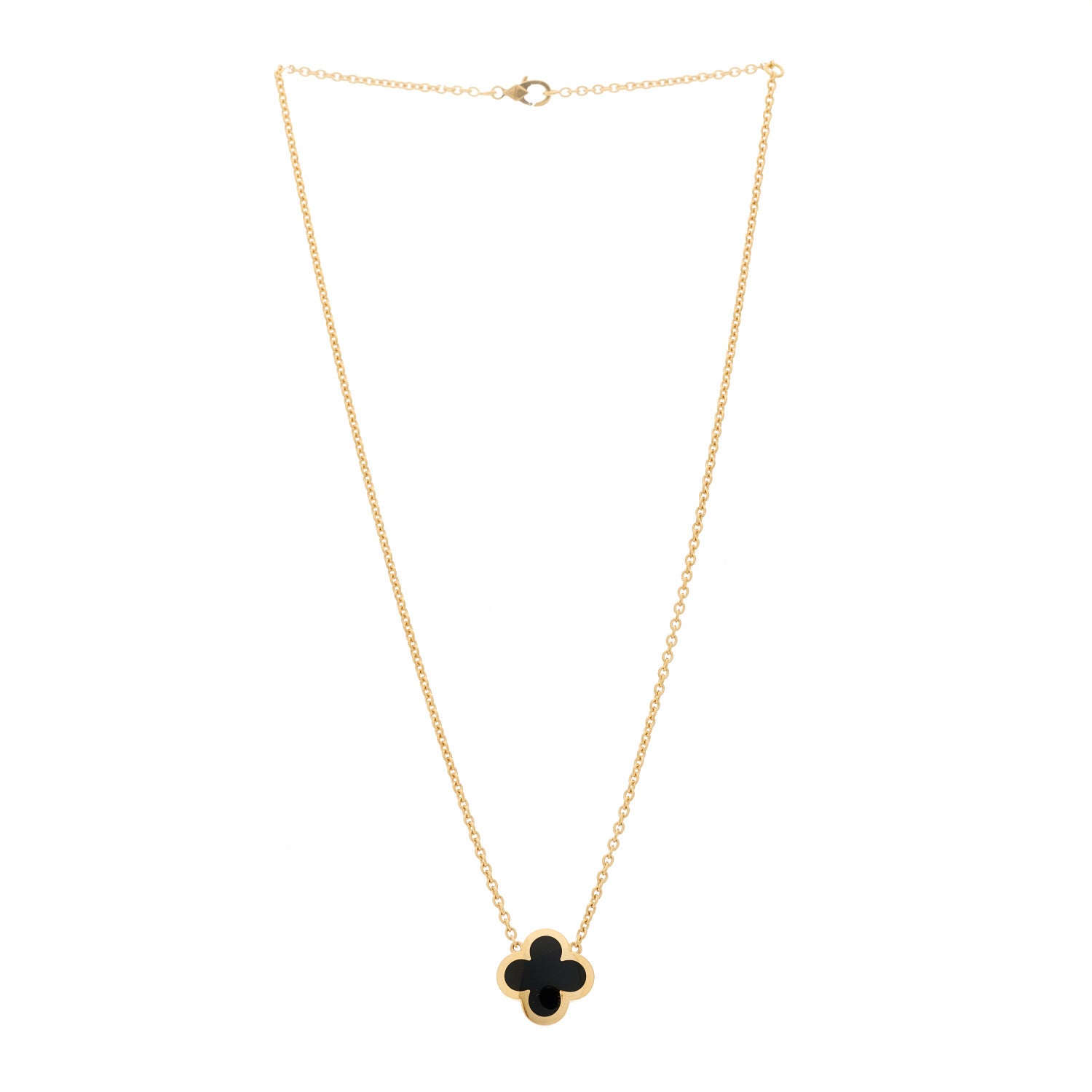 Van Cleef & Arpels 18K Yellow Gold Black Onyx Pure Alhambra Pendant Necklace 3 of 6