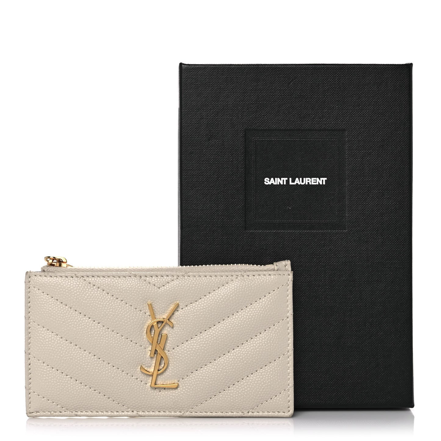 Grain De Poudre Matelasse Chevron Monogram Fragments Zippered Card Case Crema Soft