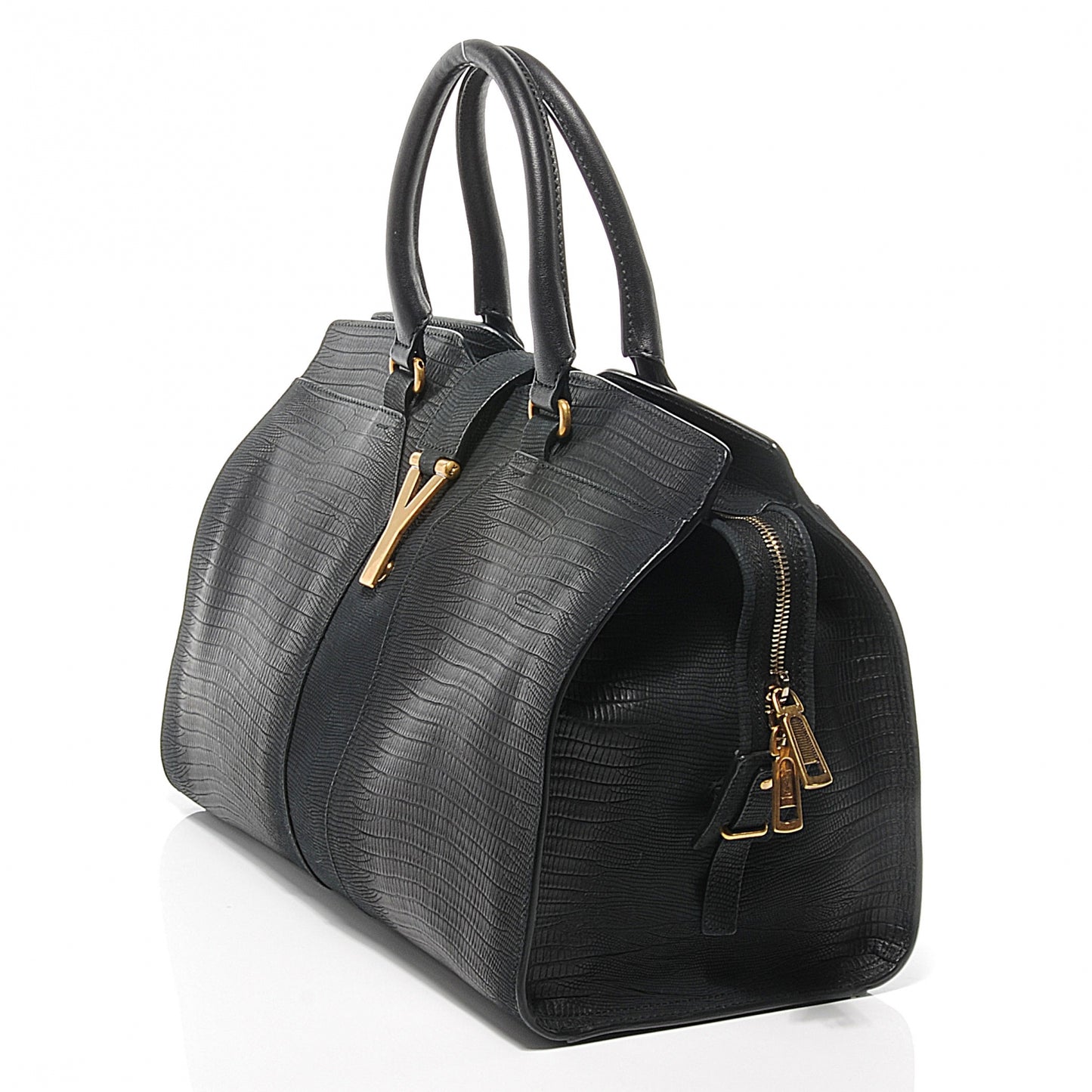 Leather Lizard Effect Cabas ChYc Medium Black
