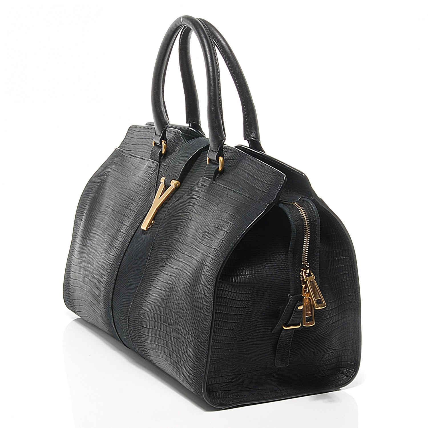 Saint Laurent Leather Lizard Effect Cabas ChYc Medium Black 6 of 8