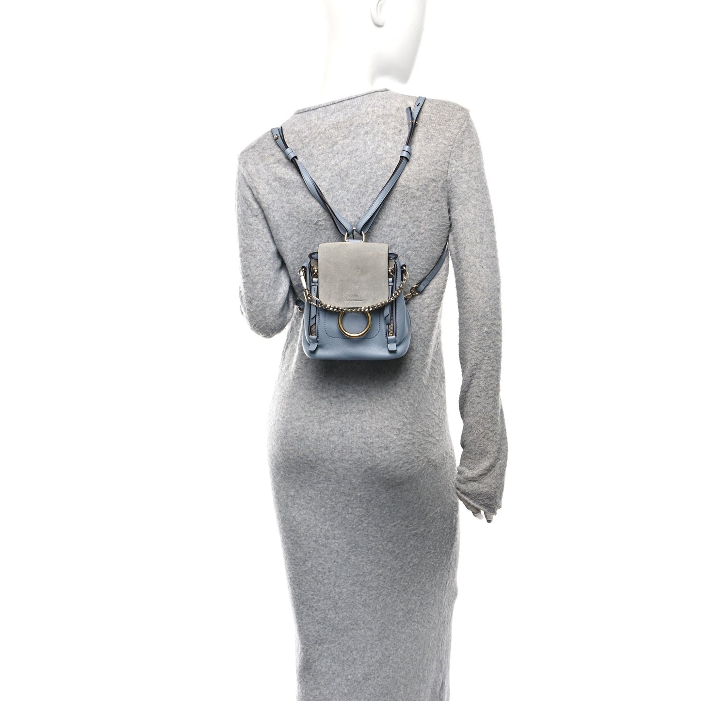 Suede Calfskin Mini Faye Backpack Cloudy Blue
