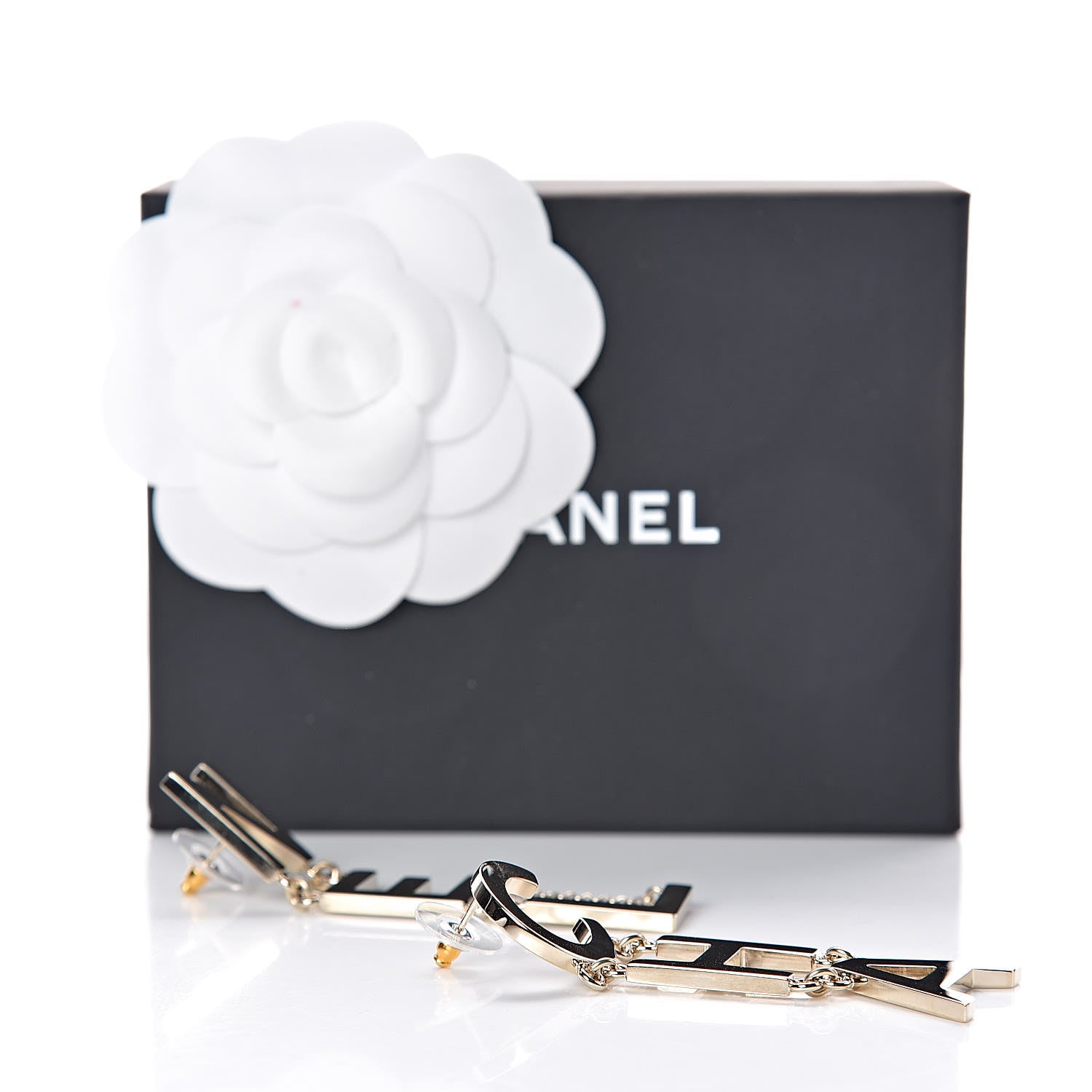 Chanel Metal Cha-Nel Logo Drop Earrings Gold 5 of 5