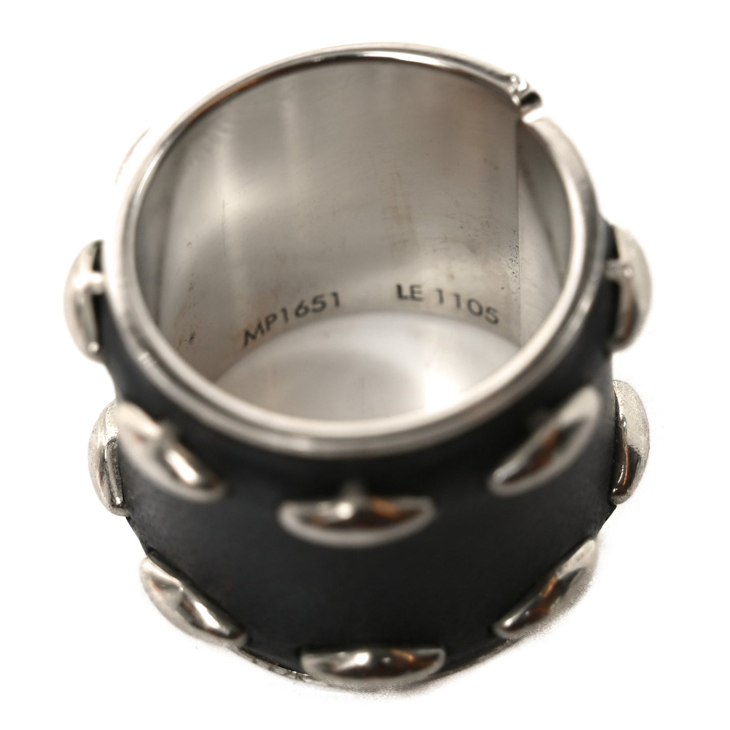 Calfskin Ring M Black Silver