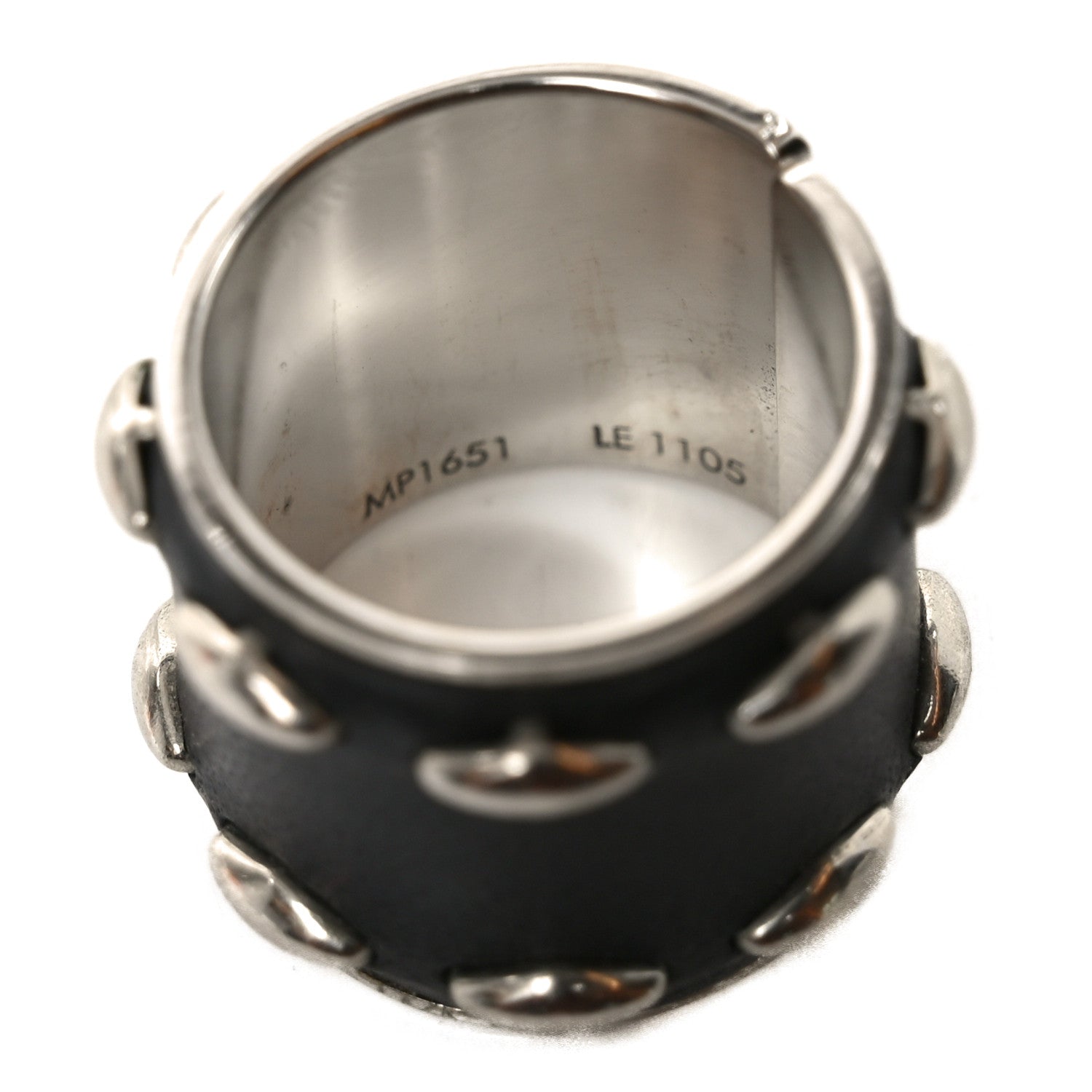 Louis Vuitton Calfskin Ring M Black Silver 4 of 6