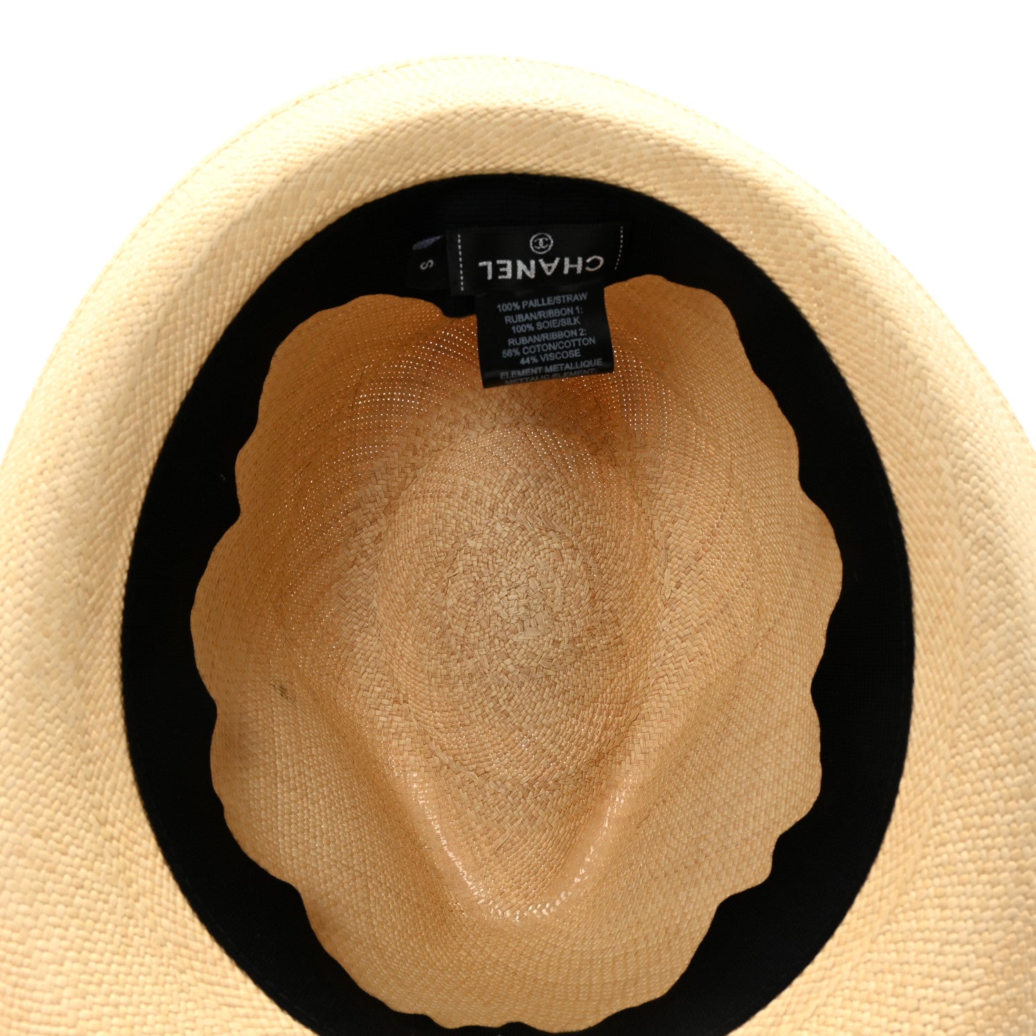 Chanel Straw Grosgrain Ribbon Fedora Hat S Beige Black 7 of 8