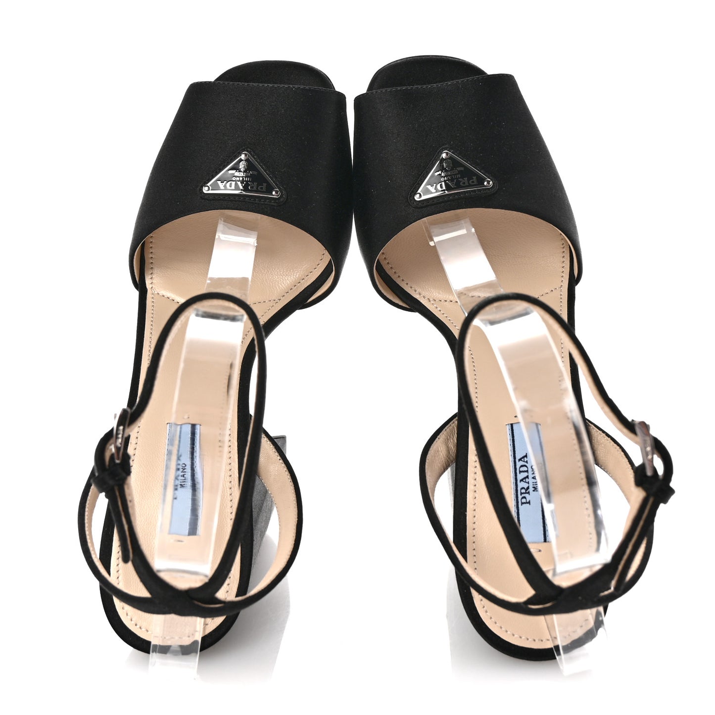 Satin Metal Triangle Logo Ankle Strap 40/135mm Platform Sandals 39 Black