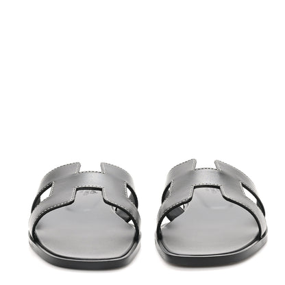 Hermes Box Calfskin Oran Sandals 37 Black 3 of 10