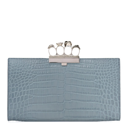 Alexander McQueen Calfskin Crocodile Embossed Knuckle Flat Clutch Black 1 of 11