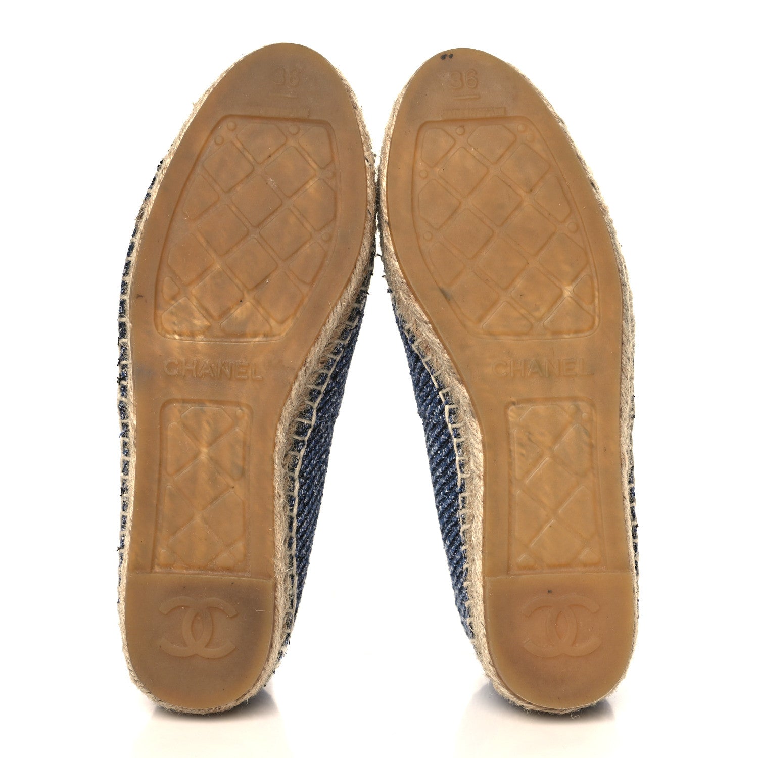 Chanel Cotton Tweed CC Espadrilles 36 Blue Ecru Black 5 of 9