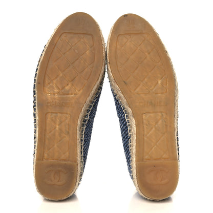 Chanel Cotton Tweed CC Espadrilles 36 Blue Ecru Black 5 of 9