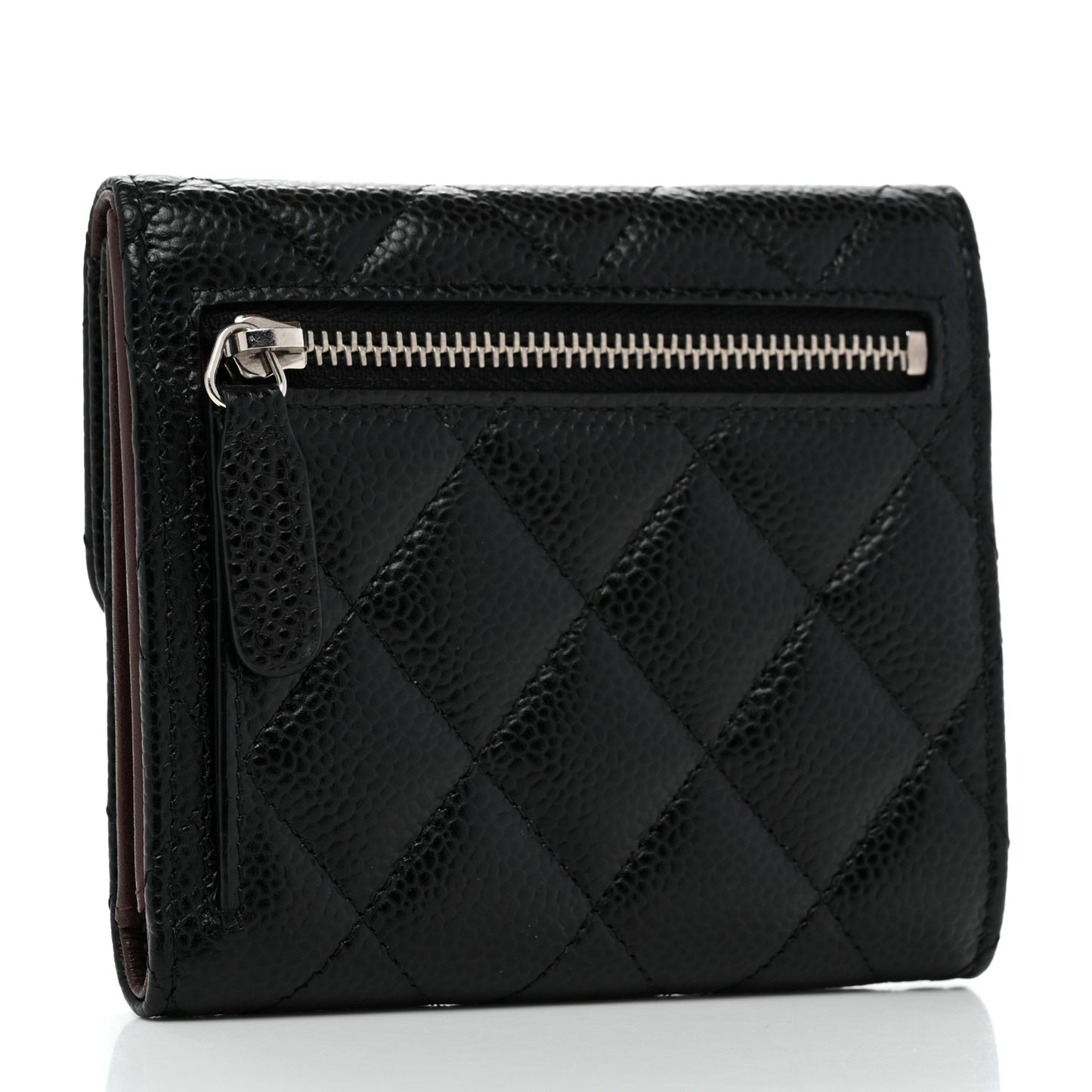 Caviar Quilted Compact Flap Wallet Black