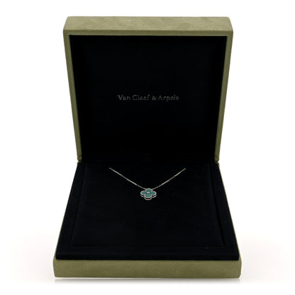 Van Cleef & Arpels 18K White Gold Diamond Celadon Green Sevres Porcelain Vintage Alhambra Pendant Necklace 5 of 5