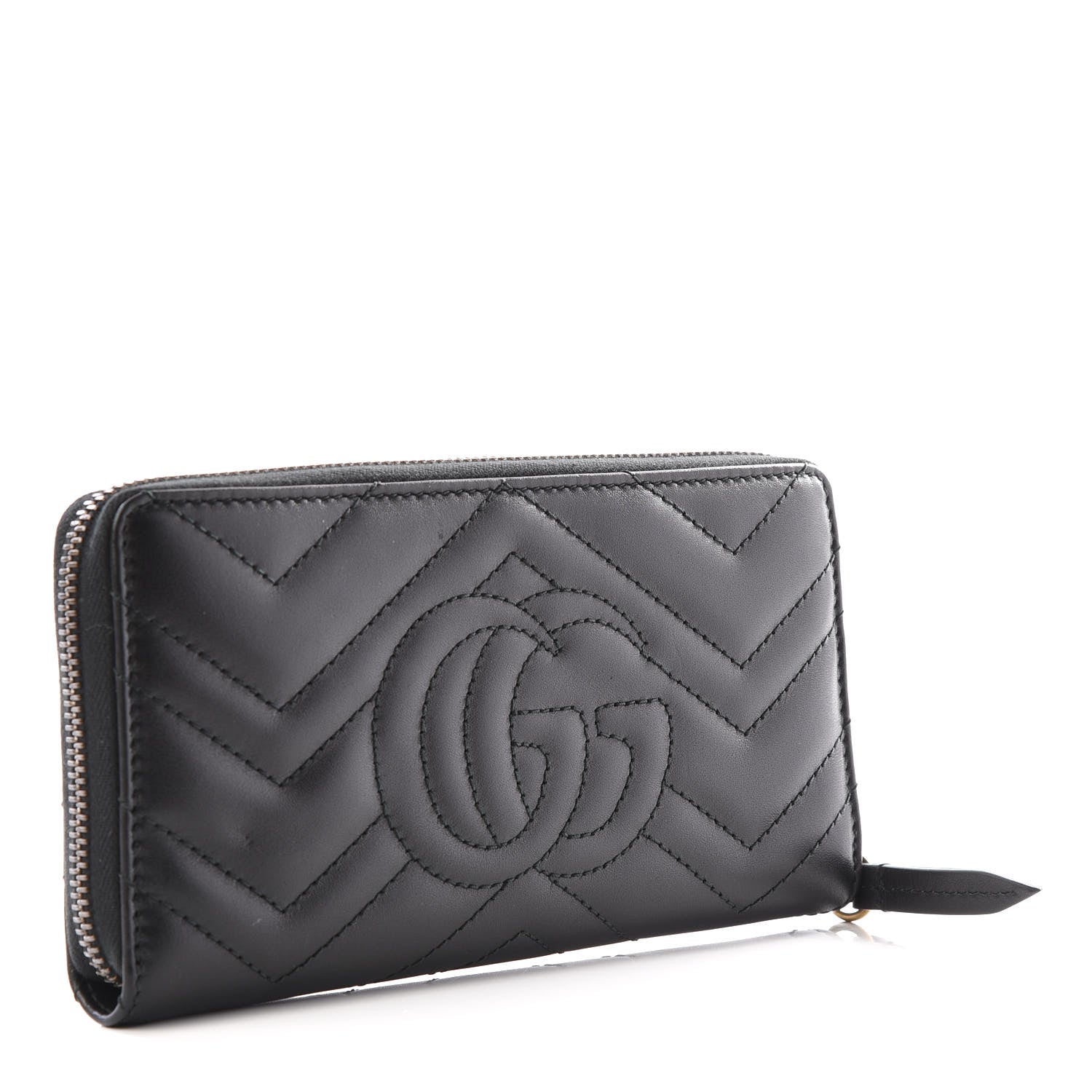 Gucci Calfskin Matelasse GG Marmont Zip Around Wallet Black 2 of 11
