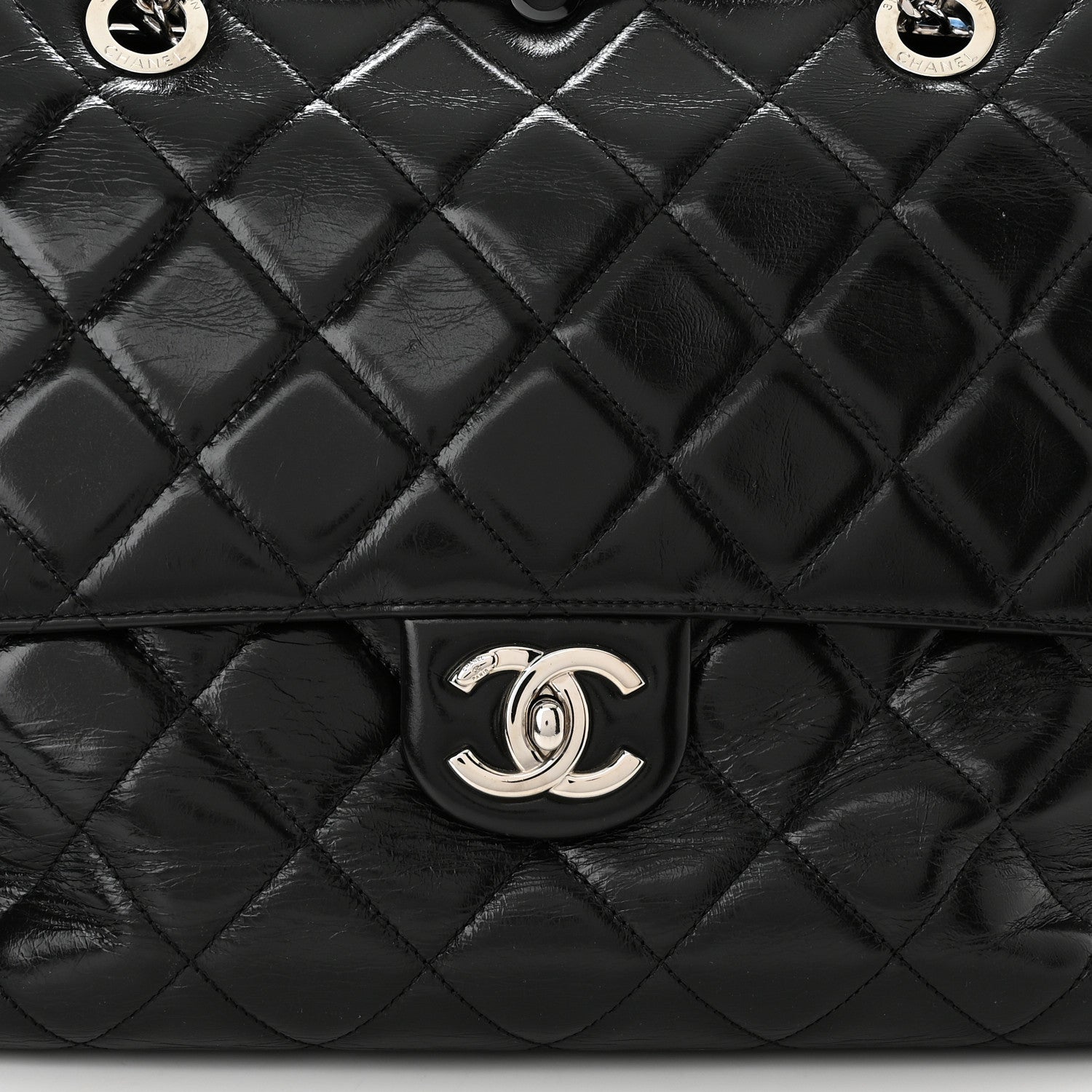 Chanel Glazed Calfskin Quilted Large CC Delivery Tote Black 8 of 14