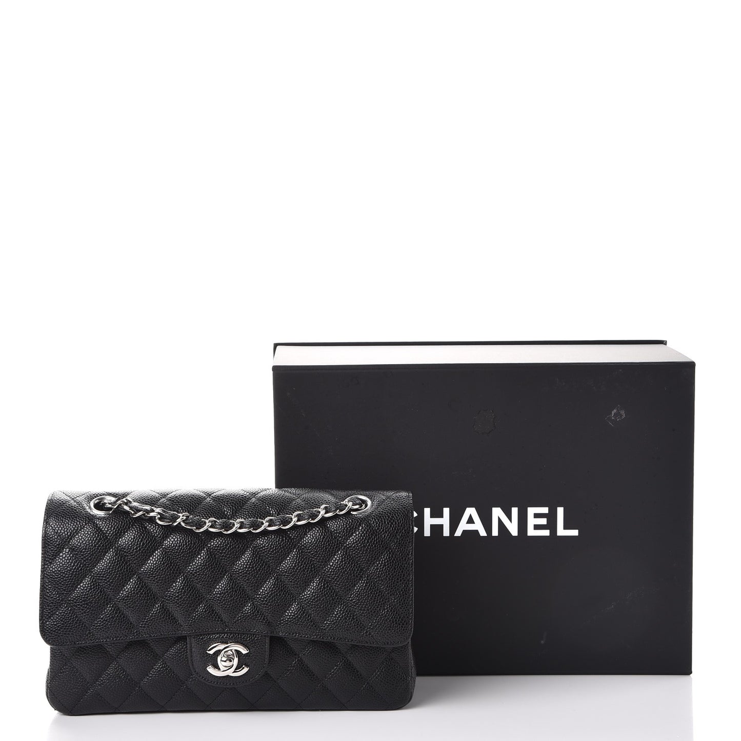Caviar Quilted Medium Double Flap Black