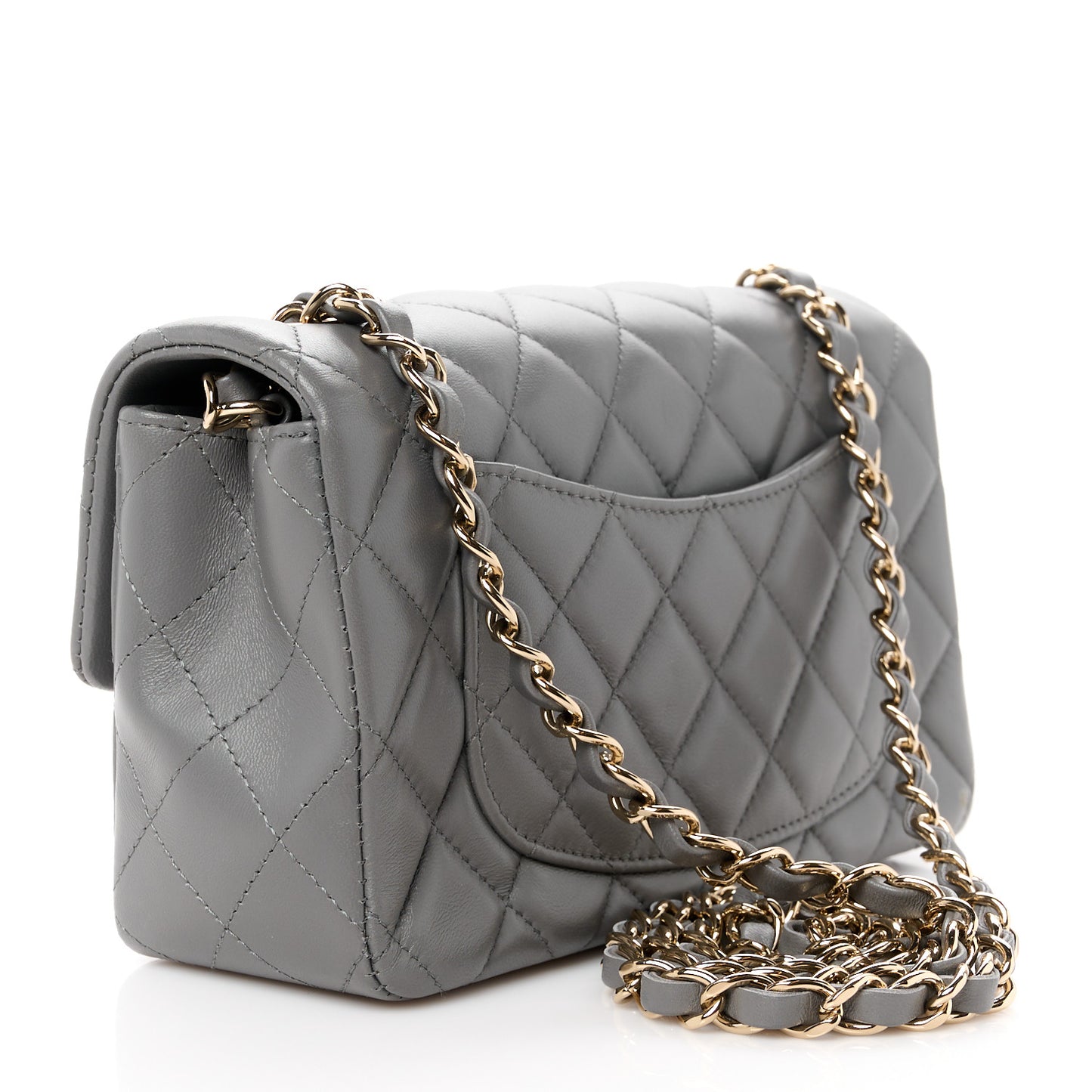 Lambskin Quilted Mini Rectangular Flap Dark Grey