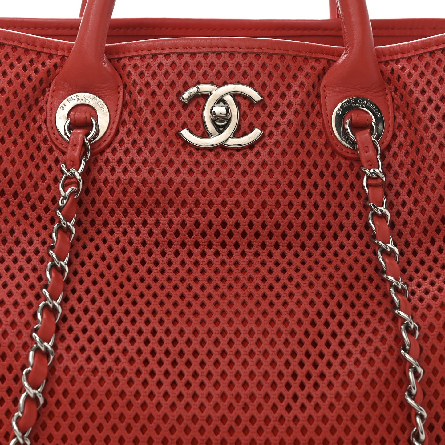 Calfskin Perforated Up In The Air Tote Red