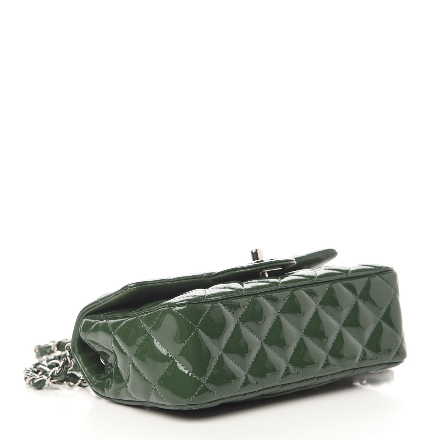 Patent Calfskin Quilted Mini Rectangular Flap Dark Green