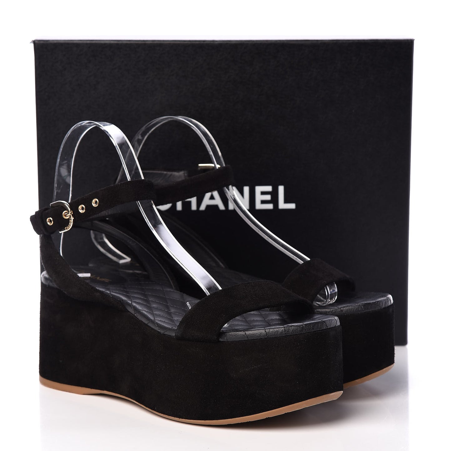 Suede Platform Wedge Sandals 40 Black