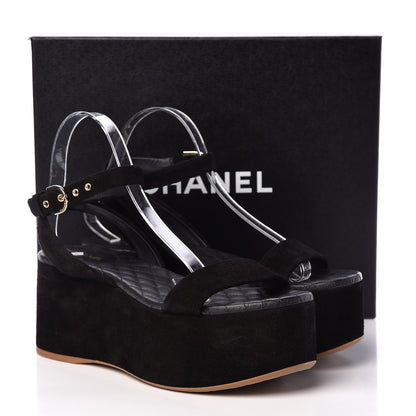 Chanel Suede Platform Wedge Sandals 40 Black 15 of 15