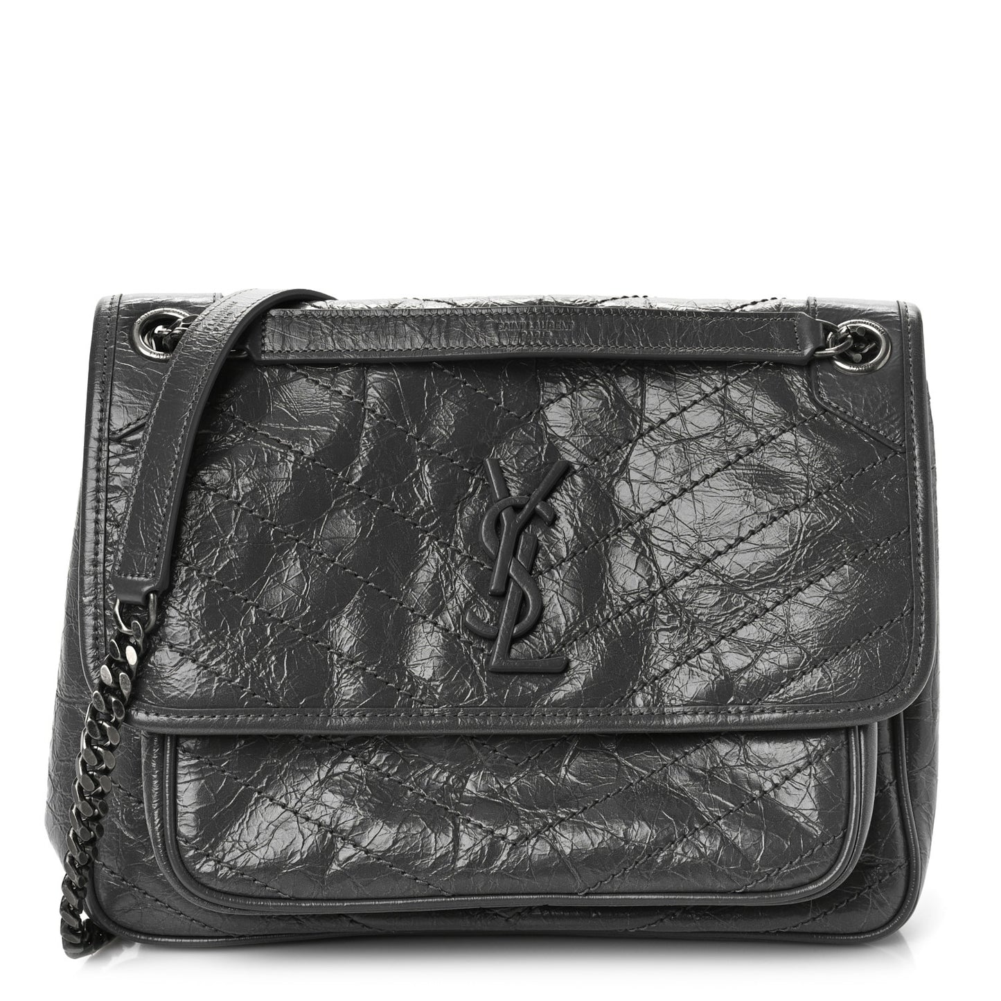 Crinkled Calfskin Matelasse Monogram Medium Niki Chain Satchel Storm