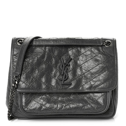 Saint Laurent Crinkled Calfskin Matelasse Monogram Medium Niki Chain Satchel Storm 1 of 8