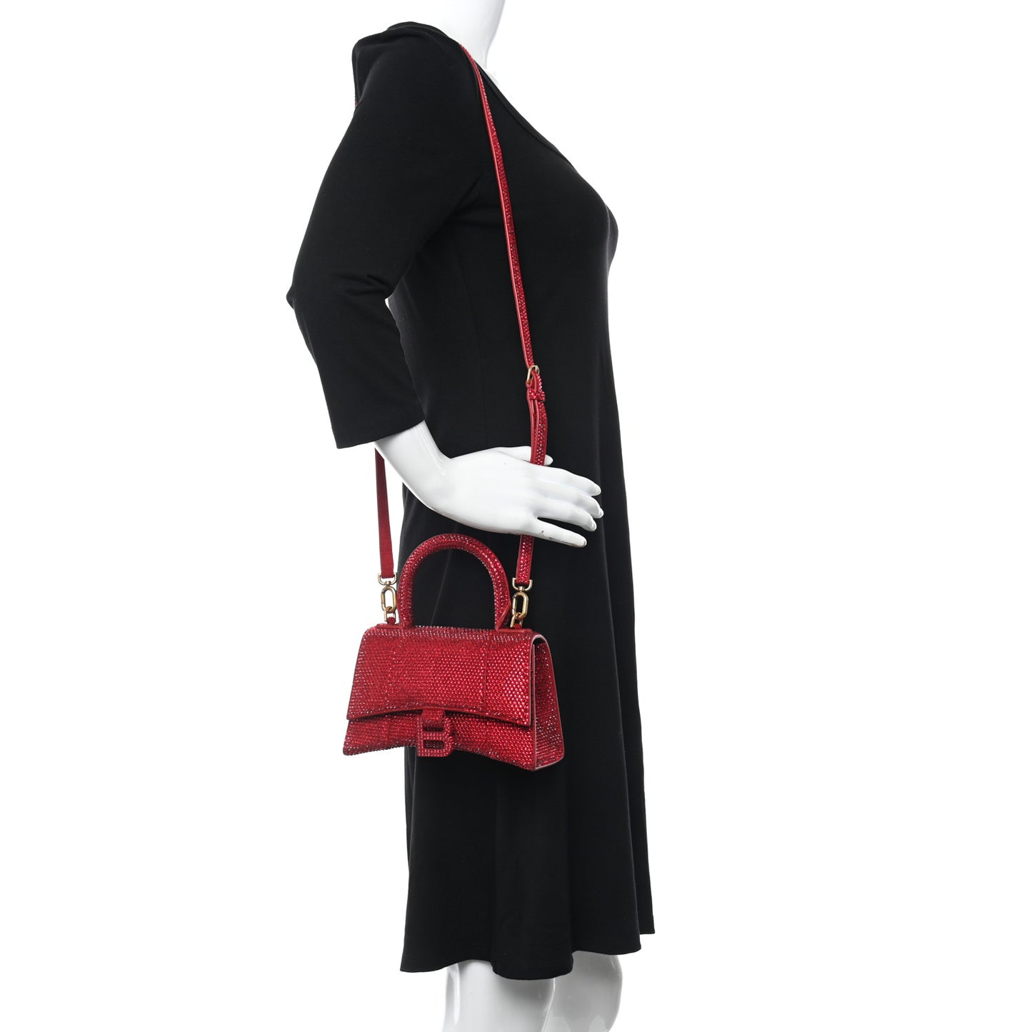 Strass Suede Hourglass Top Handle Bag XS Ruby