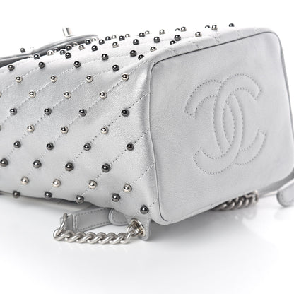 Chanel Metallic Lambskin Chevron Quilted Studded Stud Wars Backpack Silver 8 of 9