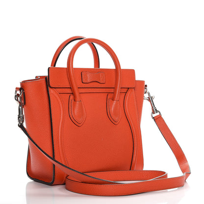 Celine Drummed Calfskin Nano Luggage Vermillion 4 of 13