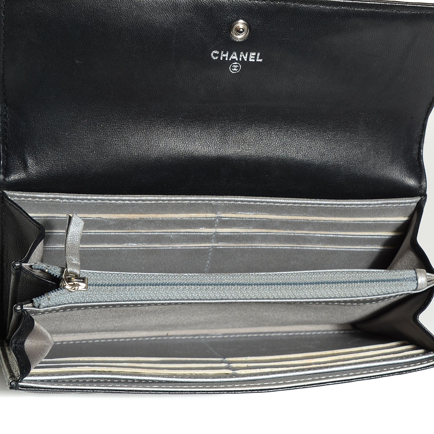 Chanel Lambskin Embossed Camellia Large Gusset Flap Wallet Black 6 of 9