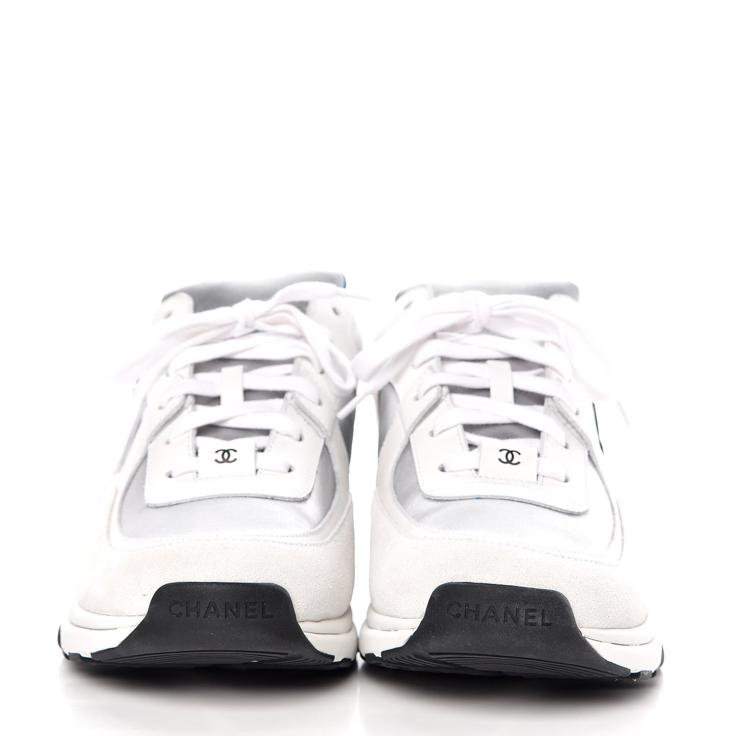 Calfskin Fabric Mens Sneakers 41 White Silver Fluo Blue