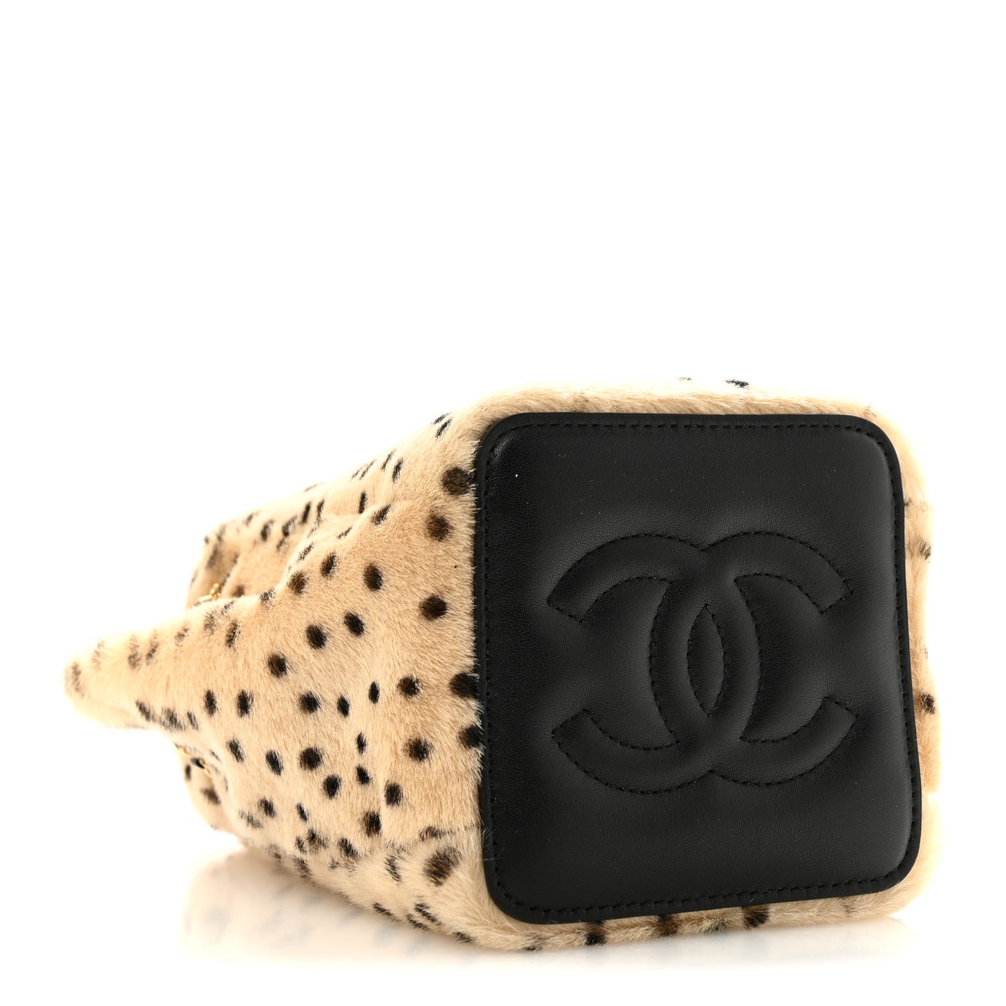 Pony Hair Cheetah Printed CC Chain Bucket Bag Light Beige Black
