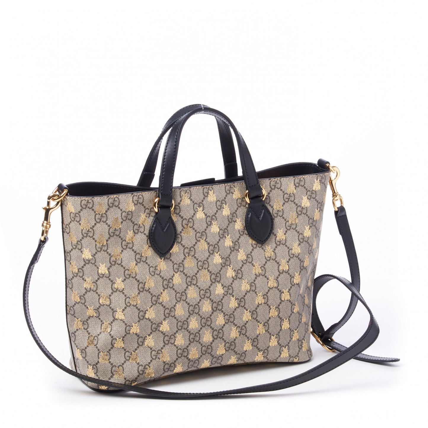 Soft GG Supreme Monogram Bees Small Crossbody Tote Beige Oro Black