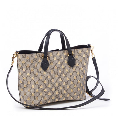 Gucci Soft GG Supreme Monogram Bees Small Crossbody Tote Beige Oro Black 2 of 8
