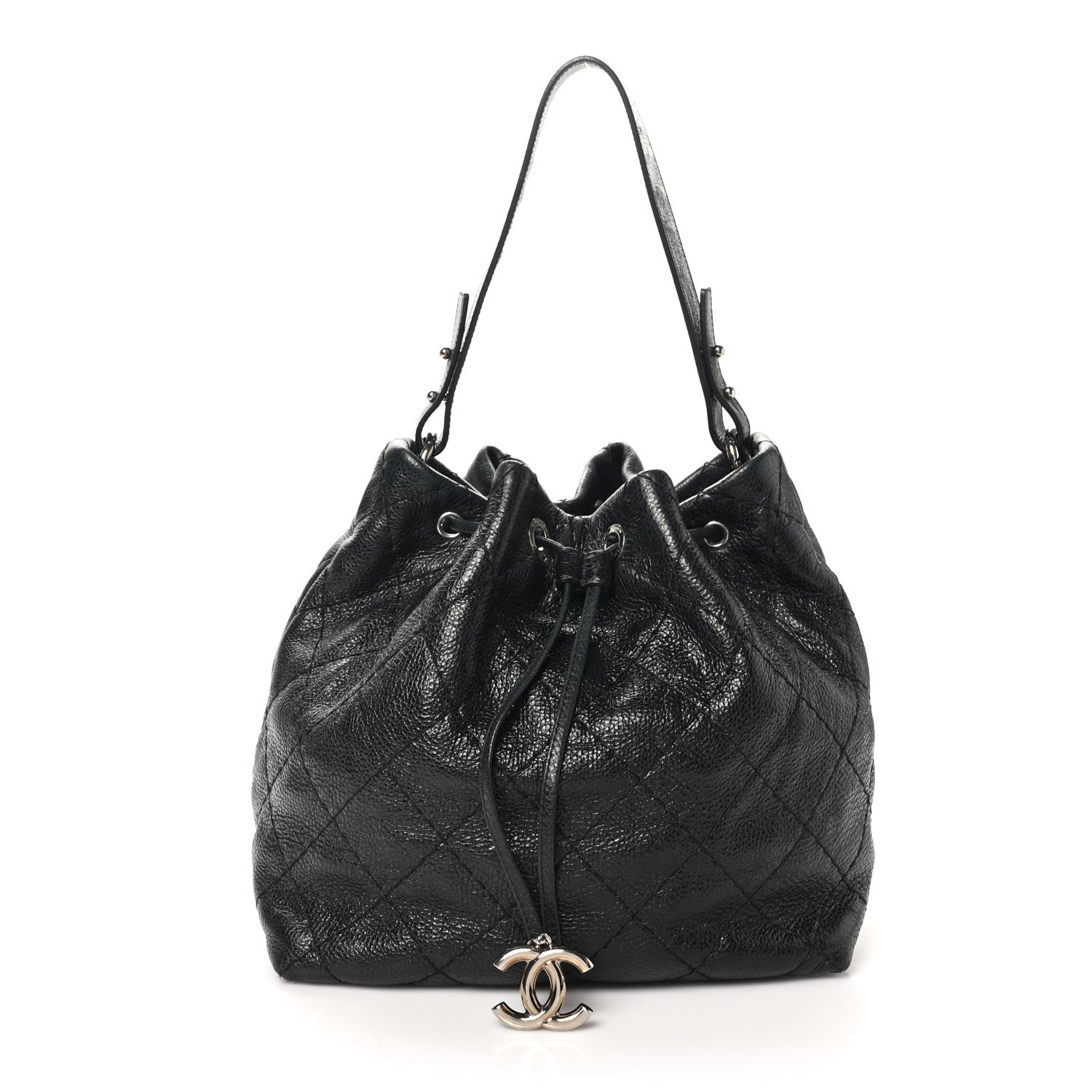 Chanel Glazed Calfskin On The Road Drawstring Tote Black 1 of 10