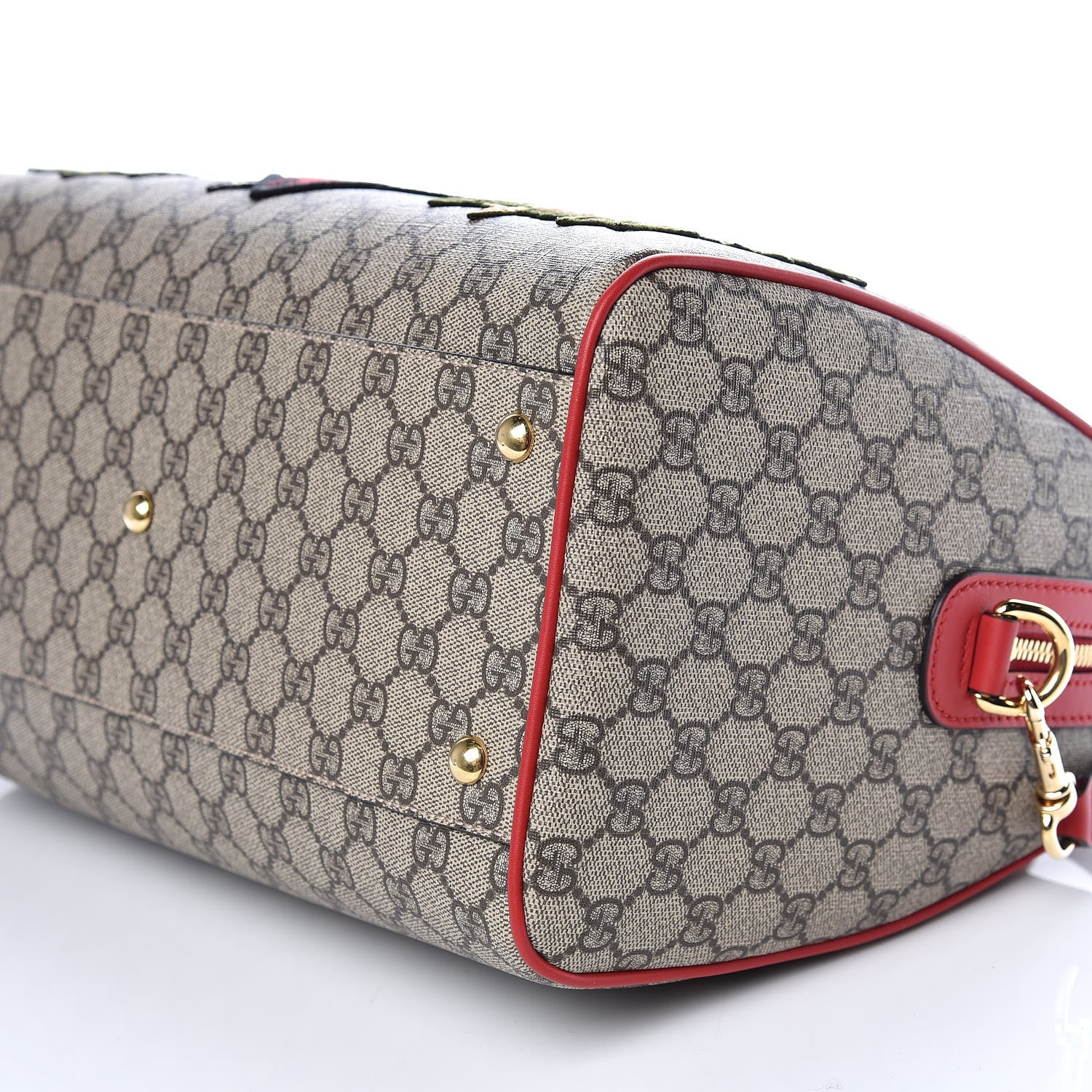 Gucci GG Supreme Monogram Kingsnake Heart Embroidered Medium Boston Hibiscus Red 6 of 10
