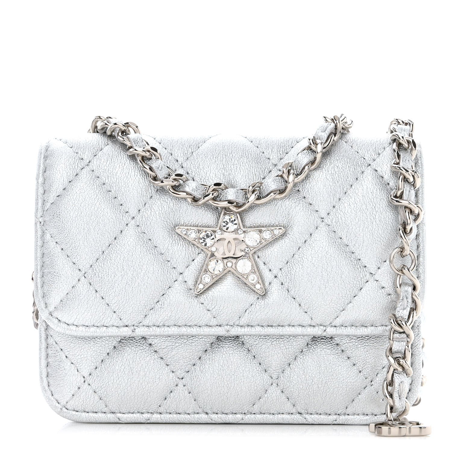 Chanel Metallic Lambskin Crystal Quilted Star Chain Belt Bag Silver 1 of 12