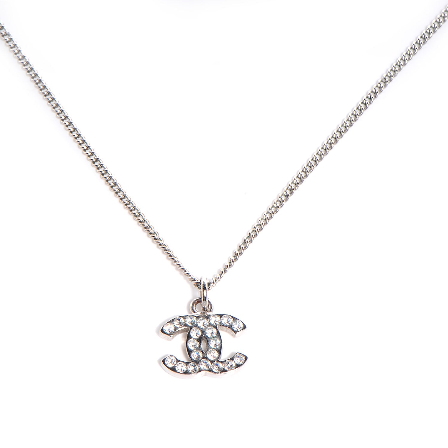 Chanel Swarovski Crystal CC Necklace Silver 1 of 4