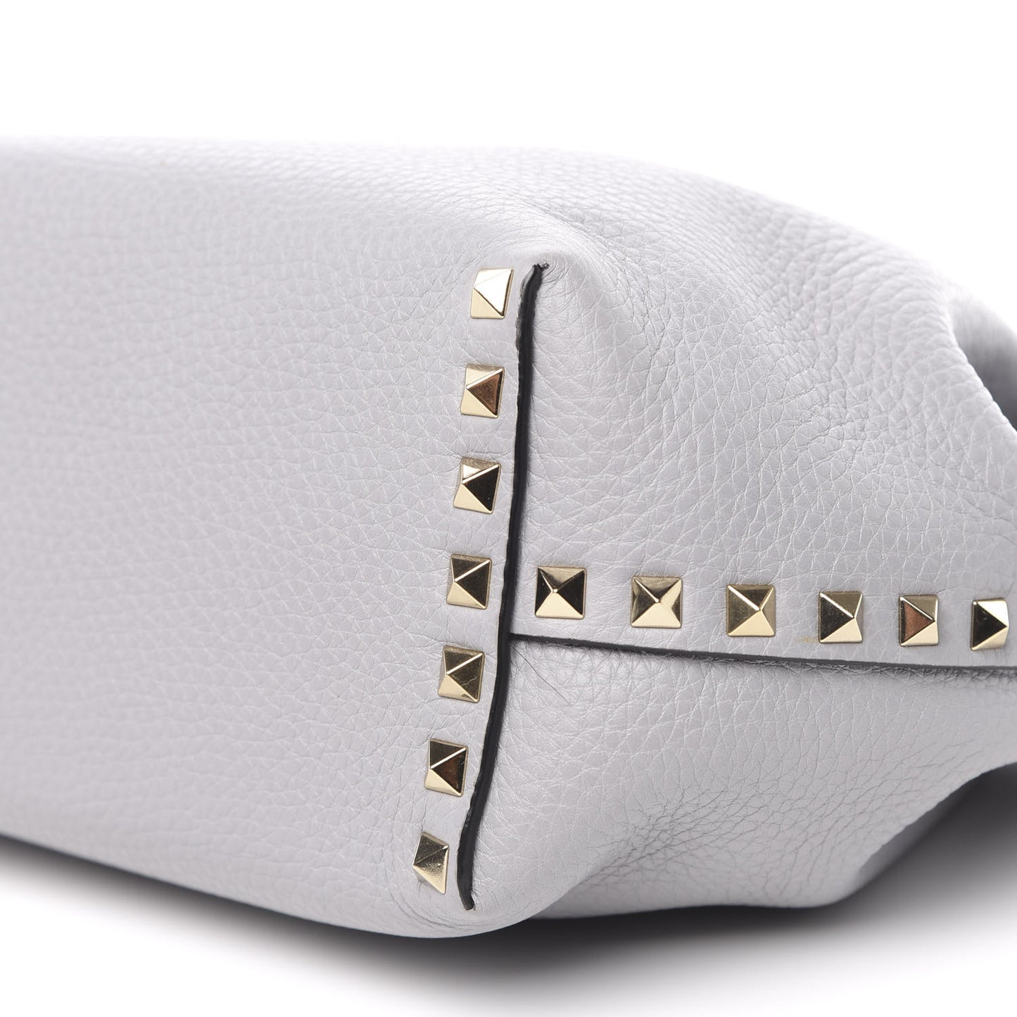 Grained Calfskin Rockstud Bucket Bag Pastel Grey