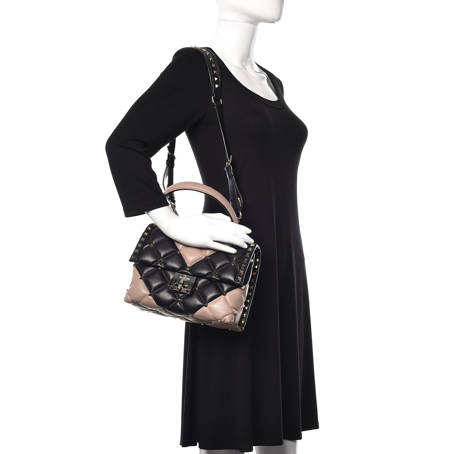 Nappa Medium Candystud Top Handle Bag Black Poudre