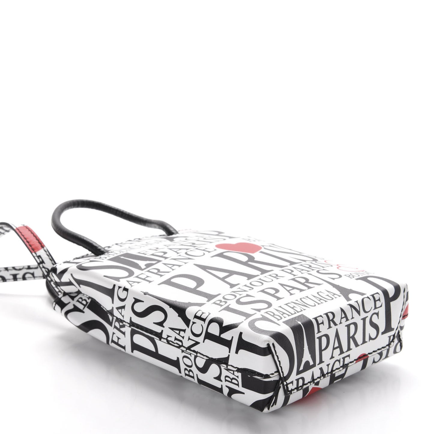 Calfskin Bonjour Paris Print Shopping Phone Holder Bag Paris Bonjour