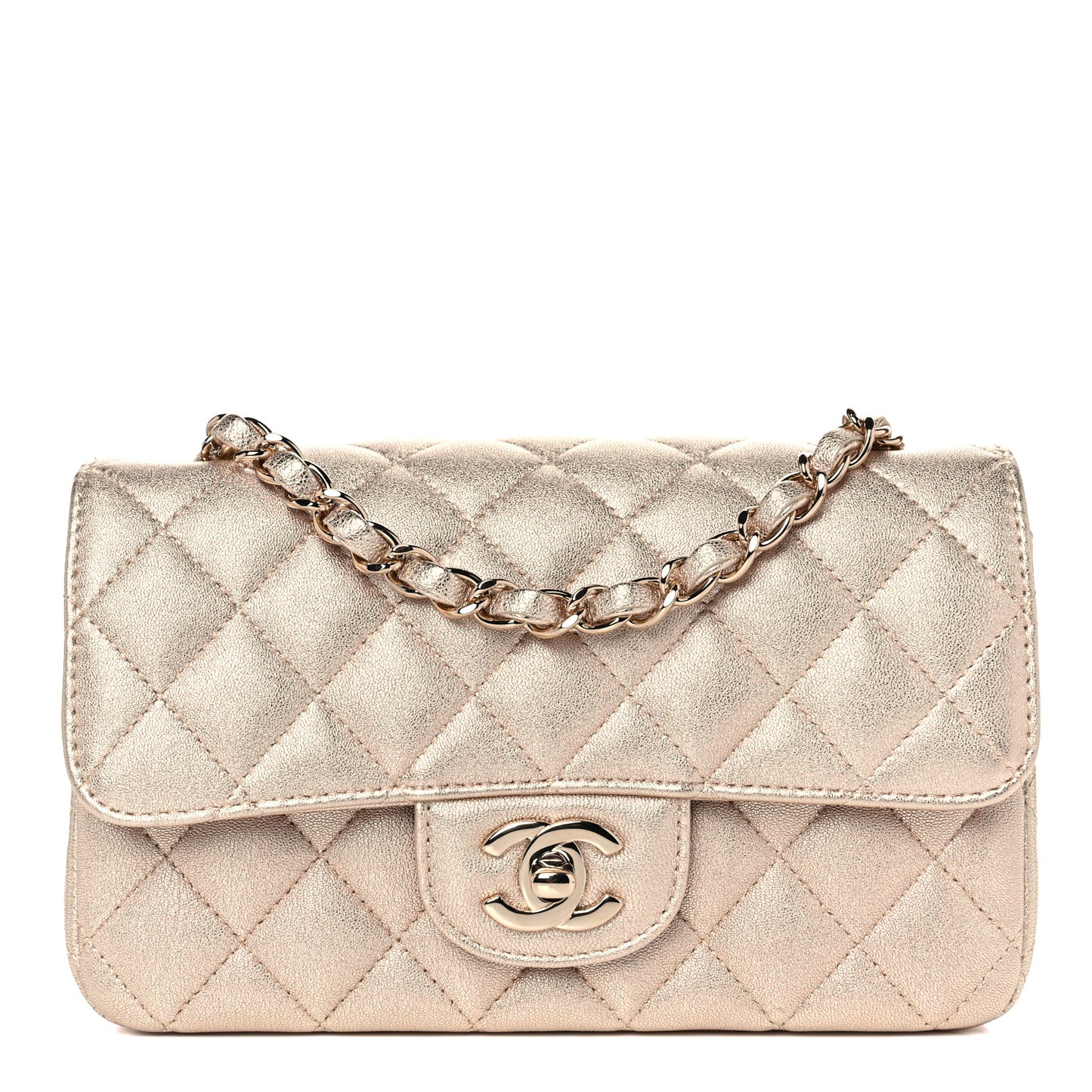 Metallic Lambskin Quilted Mini Rectangular Flap Gold