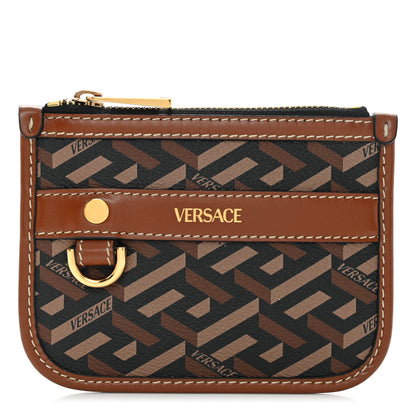 Versace Coated Canvas Calfskin La Greca Modular Zip Pouch Black Caramel 1 of 9