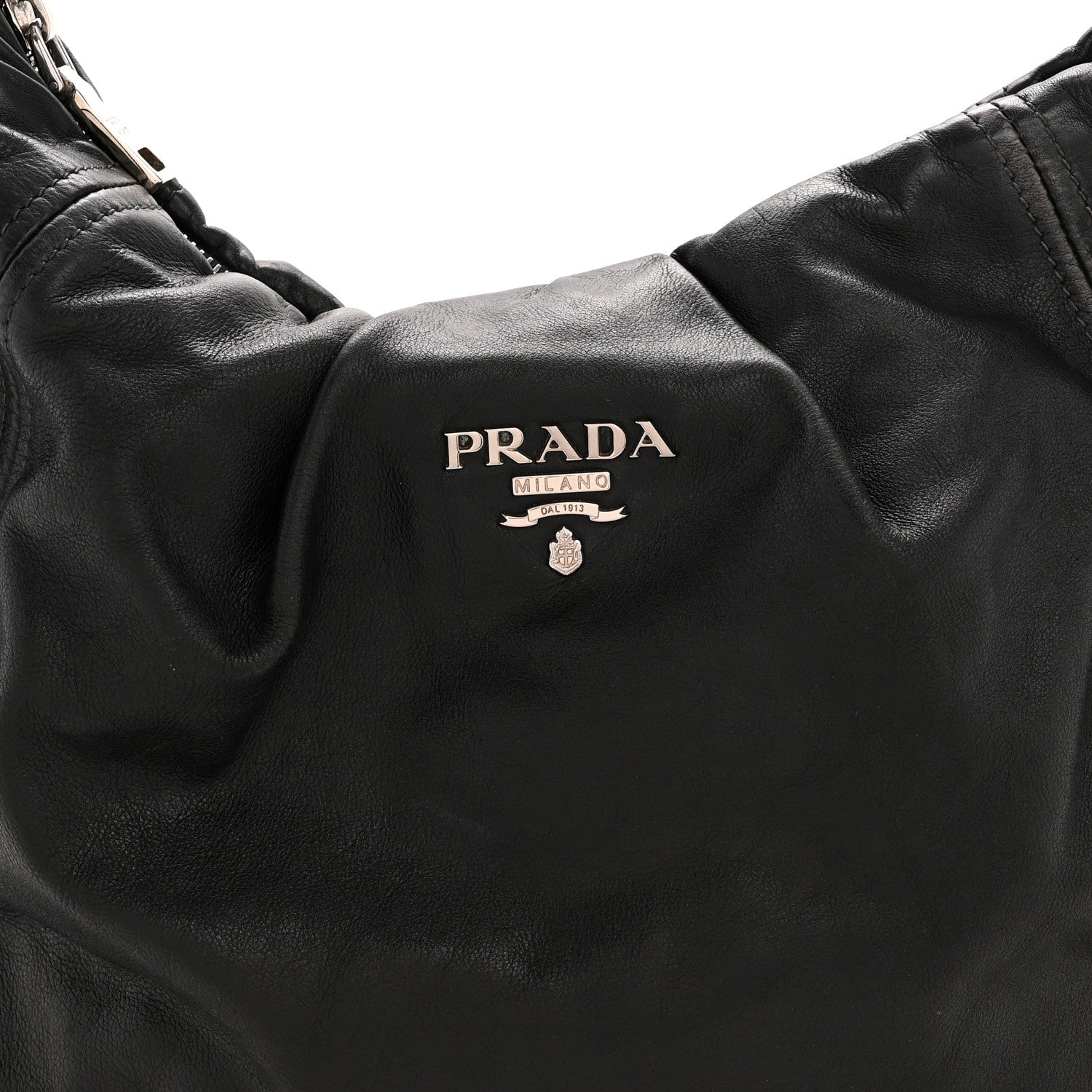 Prada Soft Calf Pleated Hobo Black 9 of 15