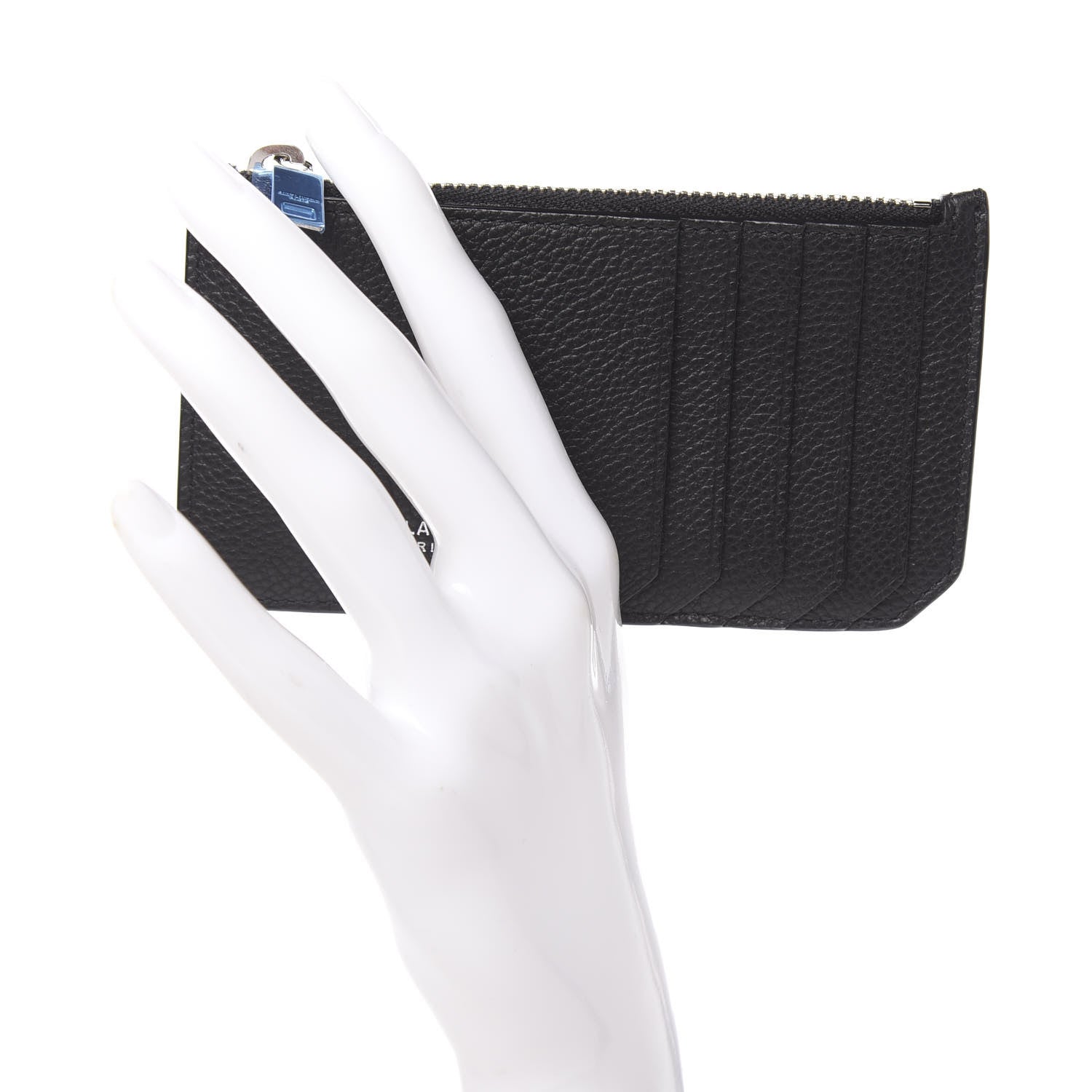 Saint Laurent Grained Calfskin 5 Fragments Zip Pouch Card Holder Black 2 of 8