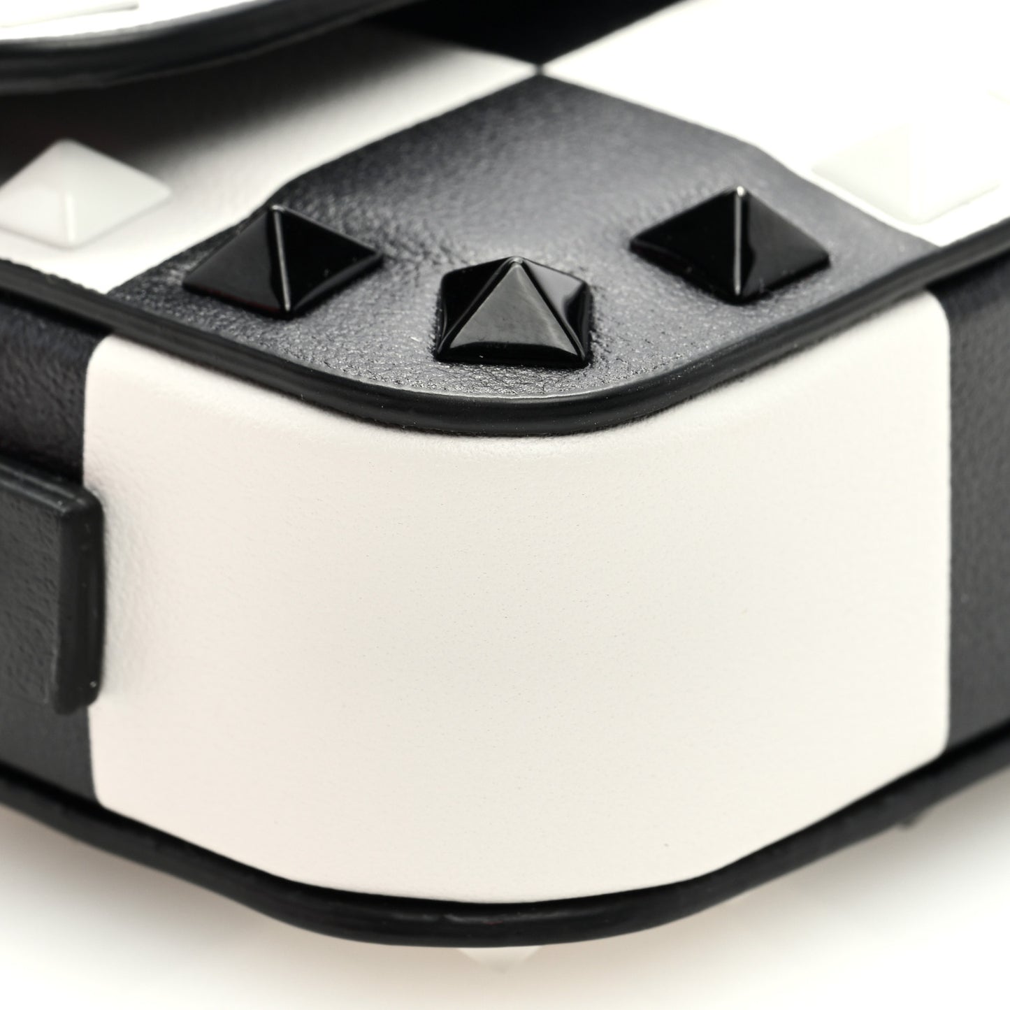 Vitello Chess Mini Rockstud Flip Lock Crossbody Bag Black White