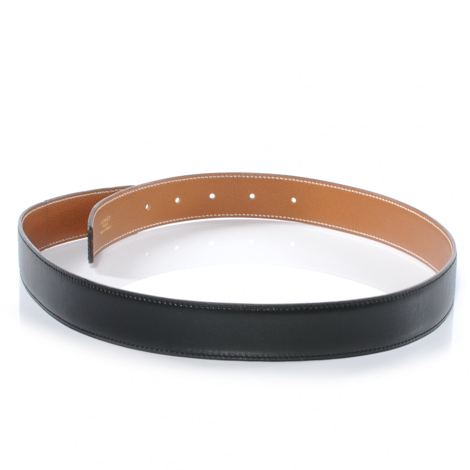 Hermes Box Courchevel Reversible Belt Strap Noir Gold 80 3 of 5