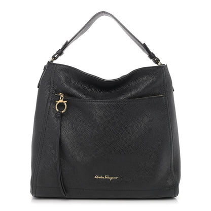 Salvatore Ferragamo Grained Calfskin Ally Hobo Black 1 of 11